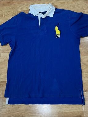 Polo Ralph Lauren Big Pony Rugby Polo Shirt Mens XL Blue Yellow Pony Custom Fit